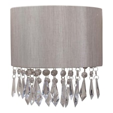 First Choice Lighting Jewelled Silver Grey Fabric Wall Light With Clear Beaded Crystal Style Strings Silver | Clear