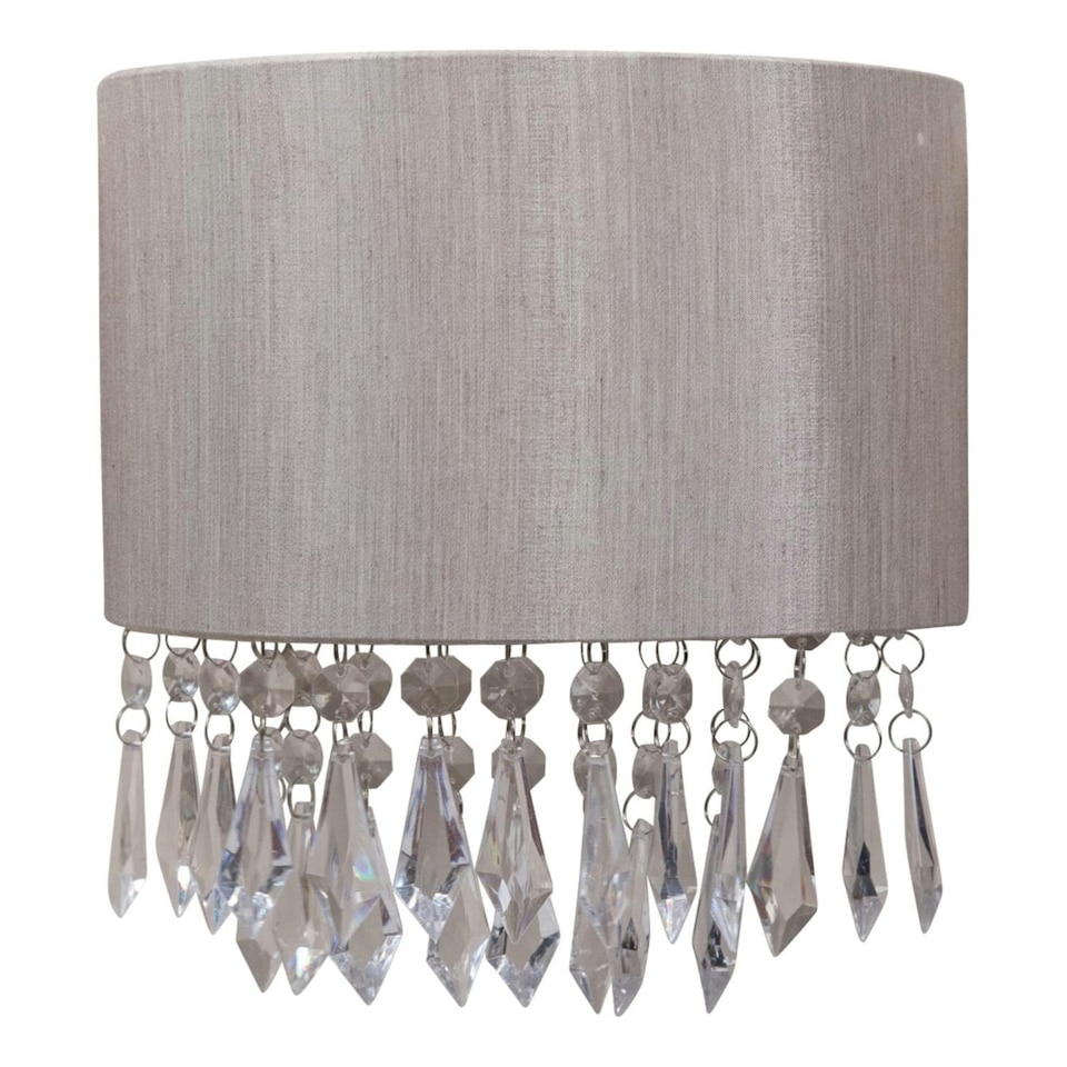 image 1 of First Choice Lighting Jewelled Silver Grey Fabric Wall Light With Clear Beaded Crystal Style Strings Silver | Clear