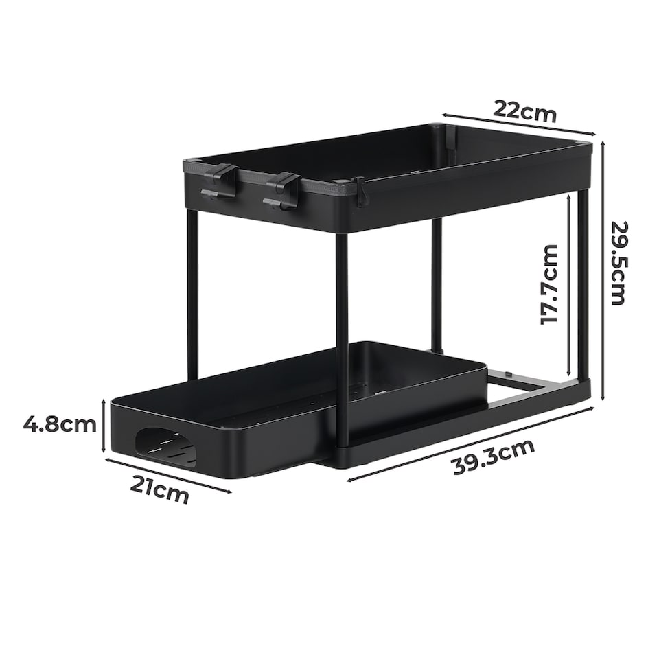 image 1 of Toque Under Sink Storage Kitchen Sliding Drawer Pull Out Organiser 2 Pack Black
