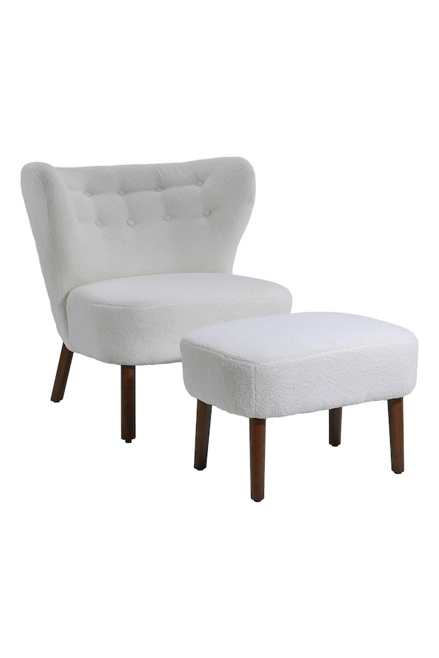 image 1 of Living and Home Plush Teddy Bear Fur Accent Chair with Matching Footstool - White