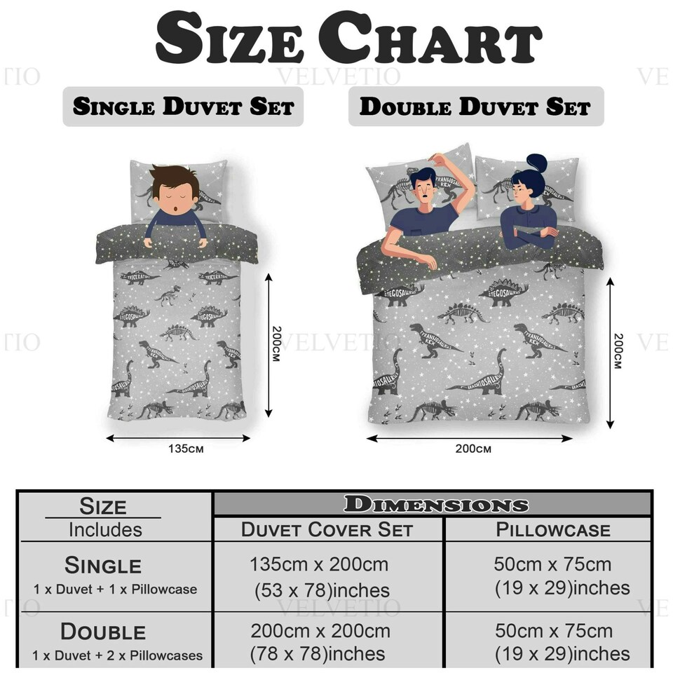 image 1 of VELVETIO Space T-Rex Duvet Cover Set Reversible Soft Polycotton Kids Beddings