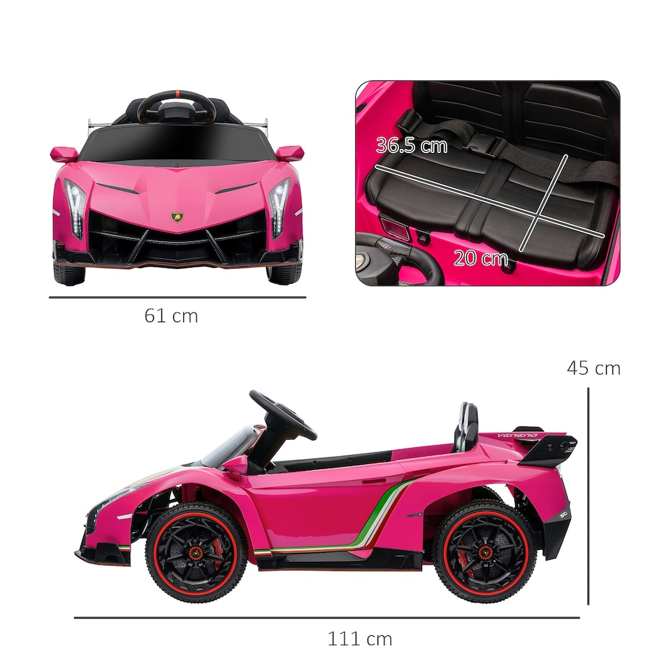 image 1 of HOMCOM Lamborghini Veneno Licensed Electric Ride-on Car w/ Remote- Pink