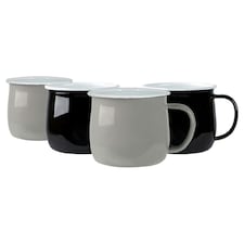 Argon Tableware Coloured Enamel Belly Mugs - 375ml - Black/Grey