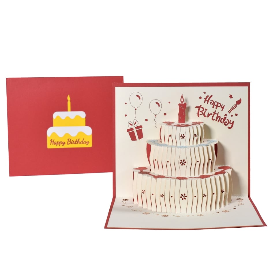 image 1 of Red Fruit Cake Design 3D Pop Up Birthday Card