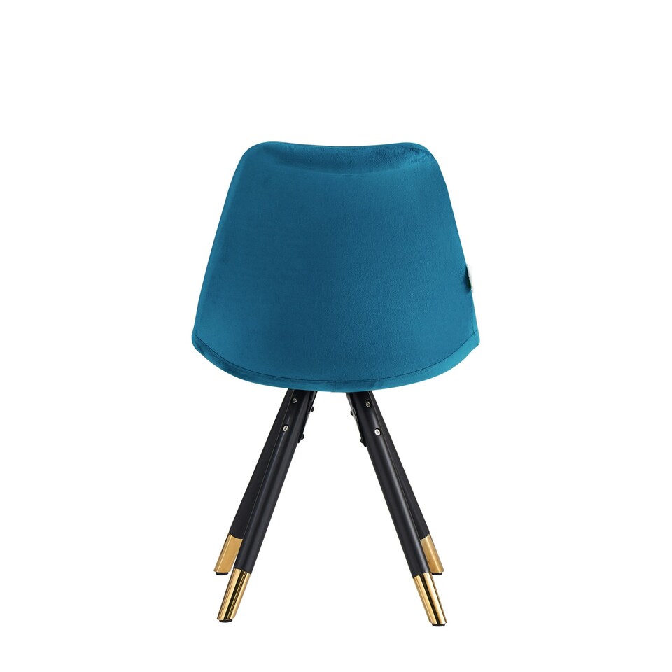image 1 of Set of 2 Sofia Ergonomic Modern Dining Chairs Upholstered in Velvet, Metal Legs with Gold End Tips Blue