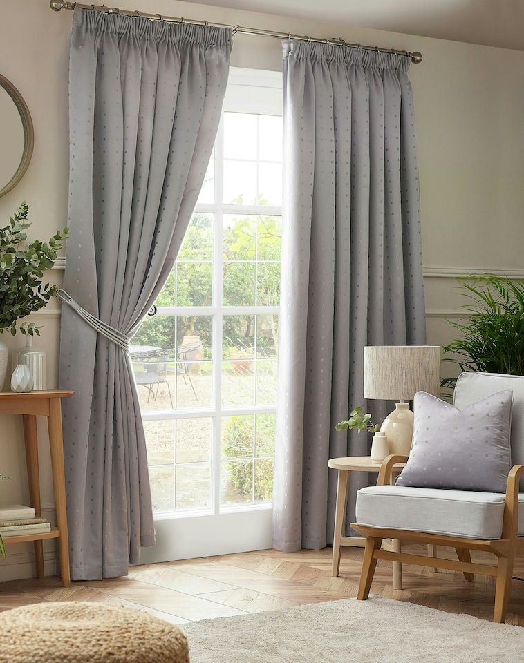 image 1 of Adison Lined Pencil Pleat Taped Curtains - 117cm x 137cm - Silver