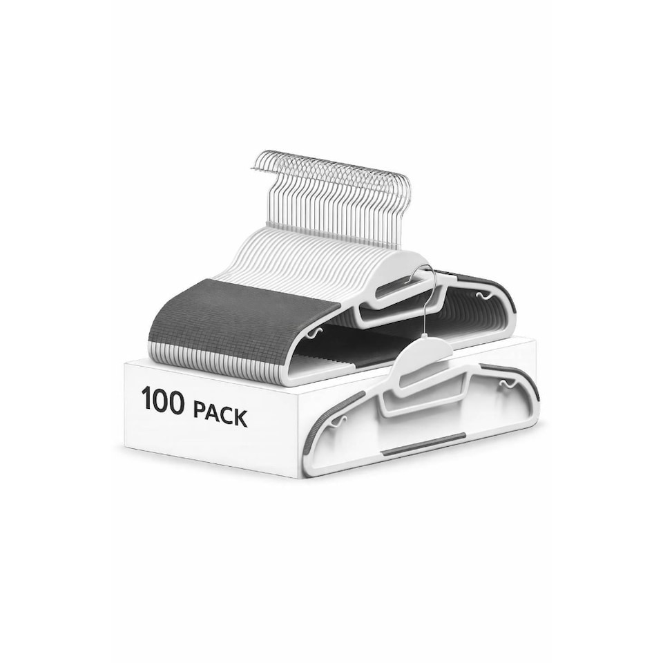 image 1 of Dyzi Plastic Coat Hangers Non Slip White Pack of 100