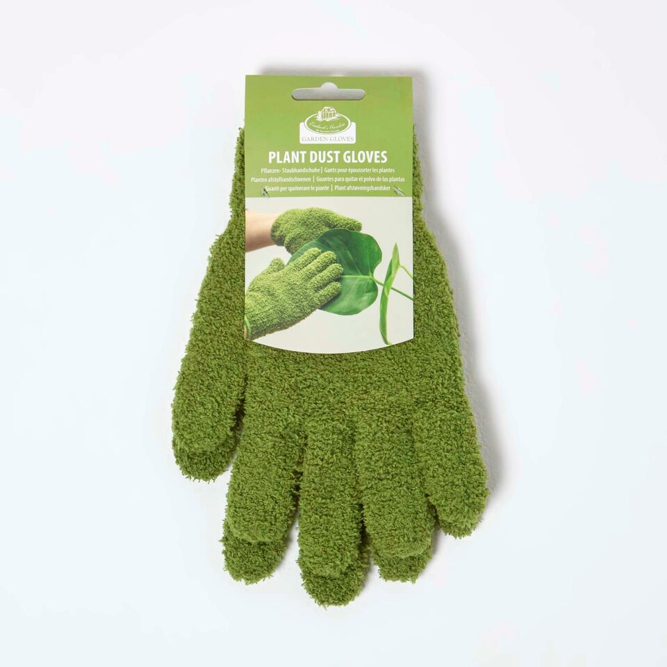 image 1 of Homescapes Microfibre Dusting Gloves for Artificial Plants, Green | Green | L 13.8 x D 1.6 x H 22.8 cm