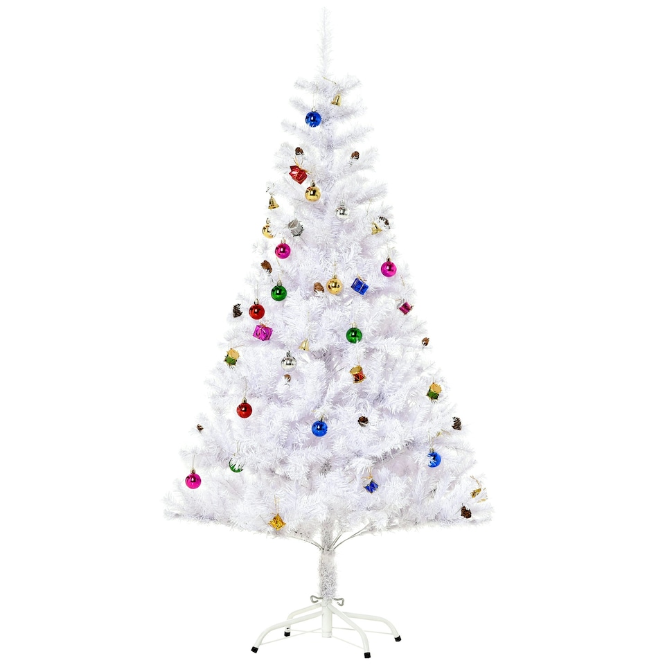 image 1 of HOMCOM 5ft Snow Artificial Christmas Tree w/ Metal Stand Decorations Home White