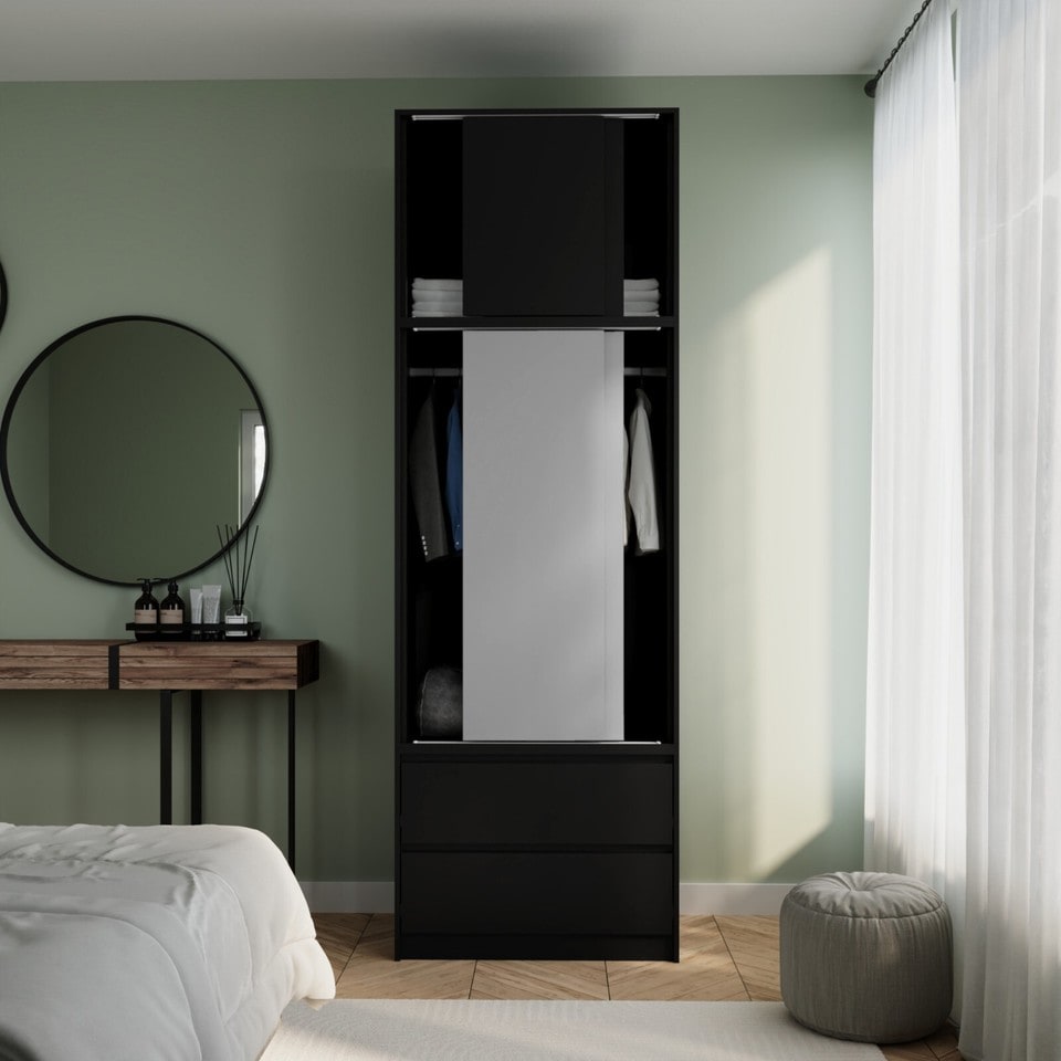 image 1 of 240cm 2 Sliding Doors Wardrobe Bedroom Storage Closet Hanging Rail Cupboard Unit | Multi | Black Carcass & Grey Doors | 1