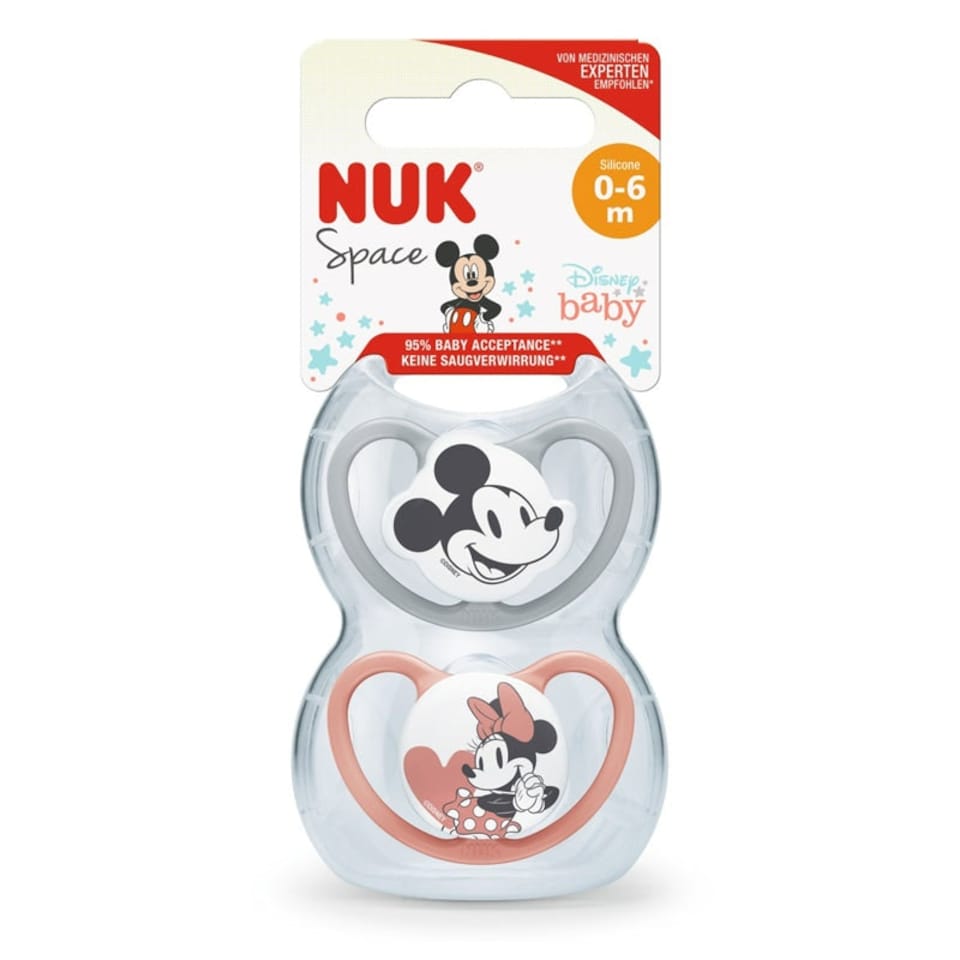 image 1 of NUK Disney Space Soothers 0-6m Rose 2Pk