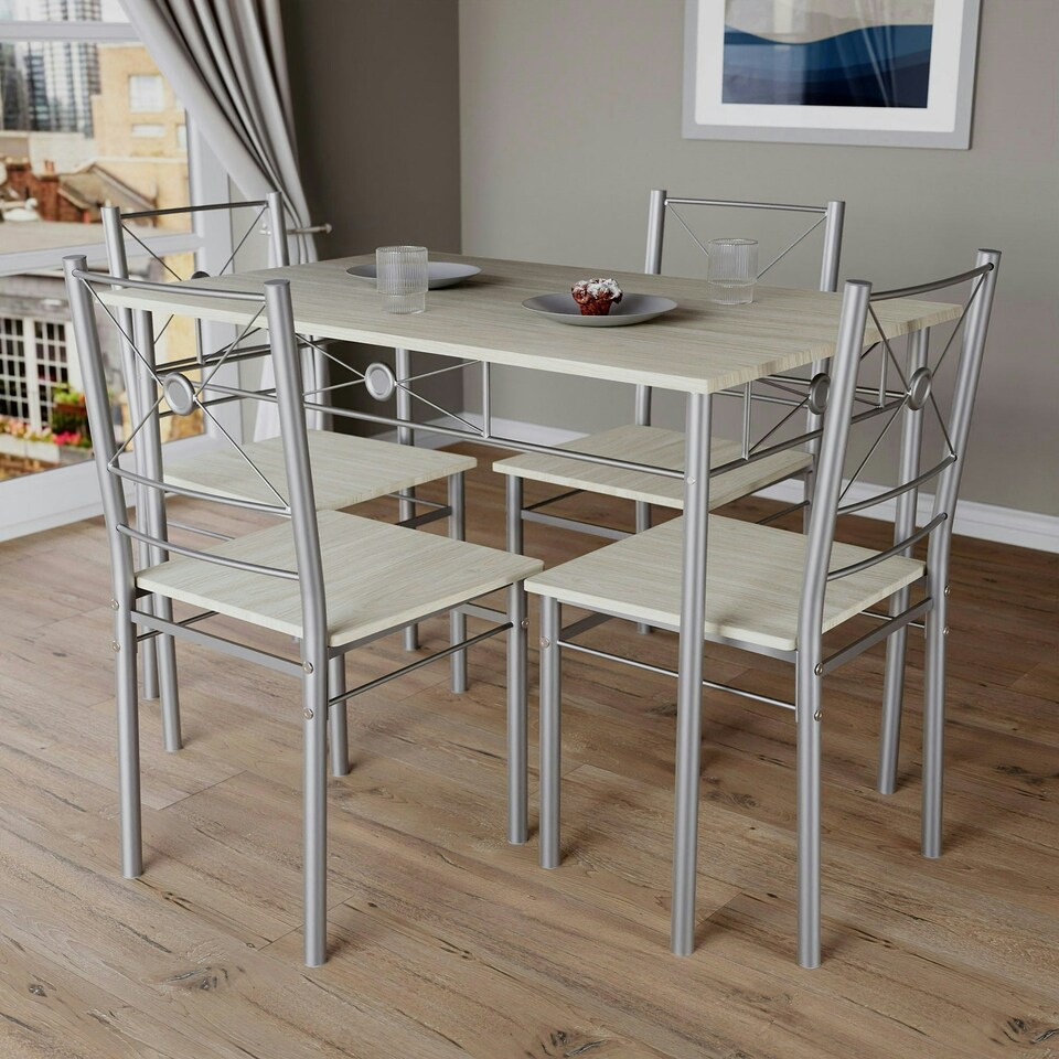 image 1 of Vida Designs Roslyn 4 Seater Dining Set 5 Piece Table & Chairs, Oak