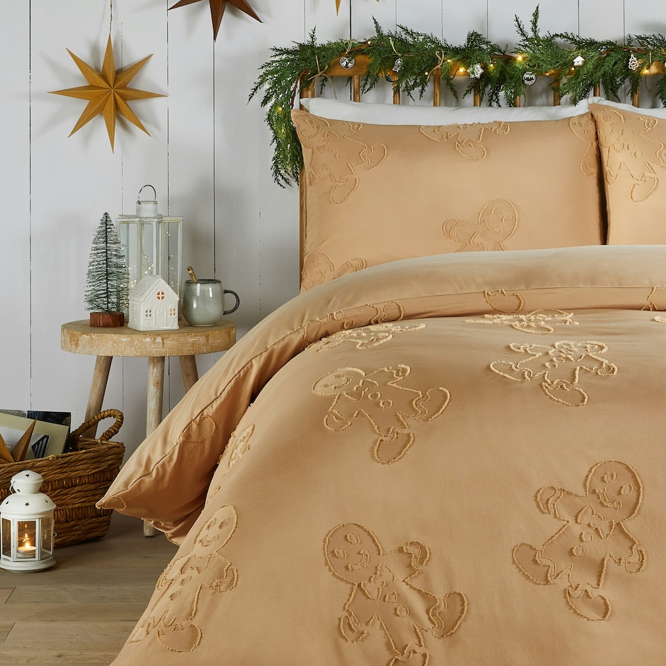 image 1 of Duvet Day Gingerbread Tufted Soft Touch Single Duvet Set Orange | Single
