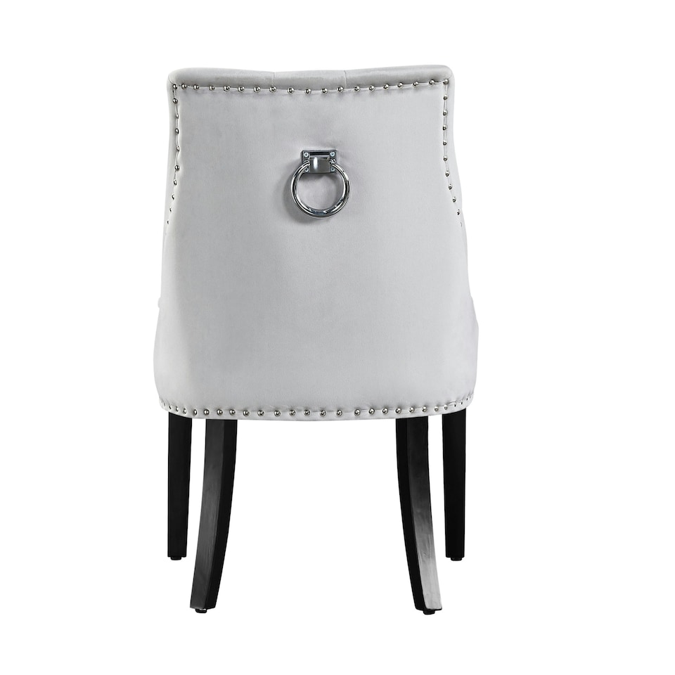image 1 of Single Velvet Dining Chair Ergonomic Scoop Knockerback & Button Tufted Wood Legs Grey | Light Grey