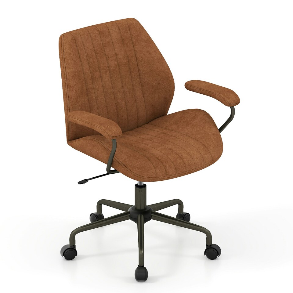 image 1 of COSTWAY Office Chair Mid Century Swivel Computer Desk Chair Brown Brown