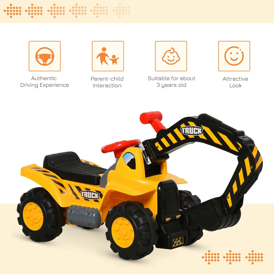 image 1 of HOMCOM 3 in 1 Kids Ride-On Tractor Excavator w/ Storage Basketball Hoop