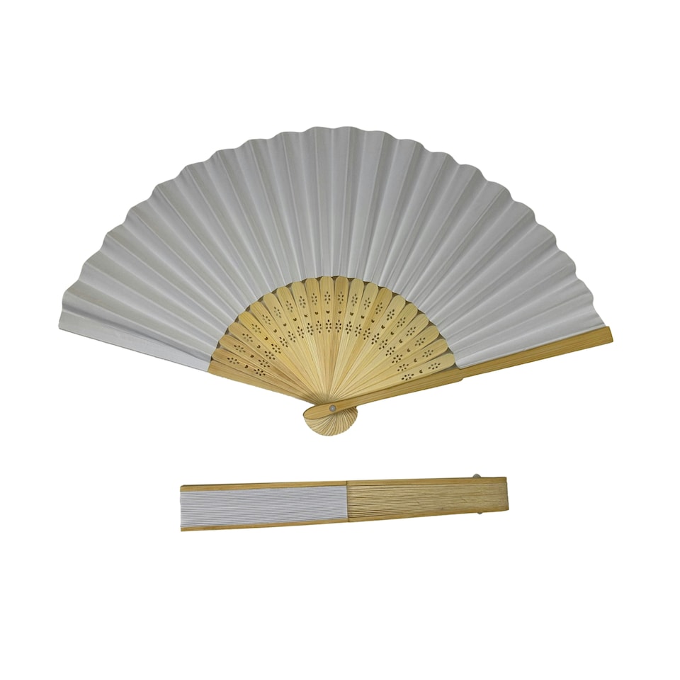 image 1 of White Paper Foldable Hand Held Bamboo Wooden Fan by Parev