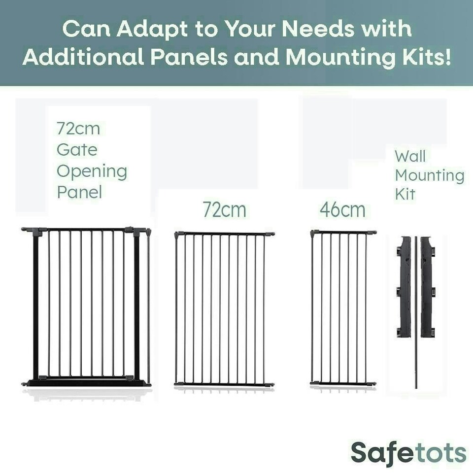 image 1 of Safetots Premium Extra Tall Room Divider, up to 370cm Wide, Black, 105cm Tall, Multi Panel Flexible Room Barrier, Room Divider with Door for Baby Black