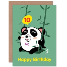 Kawaii Swing Panda 10 Year old Child Kids 10th Birthday Card
