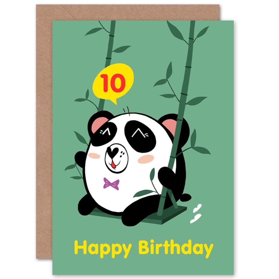 image 1 of Kawaii Swing Panda 10 Year old Child Kids 10th Birthday Card