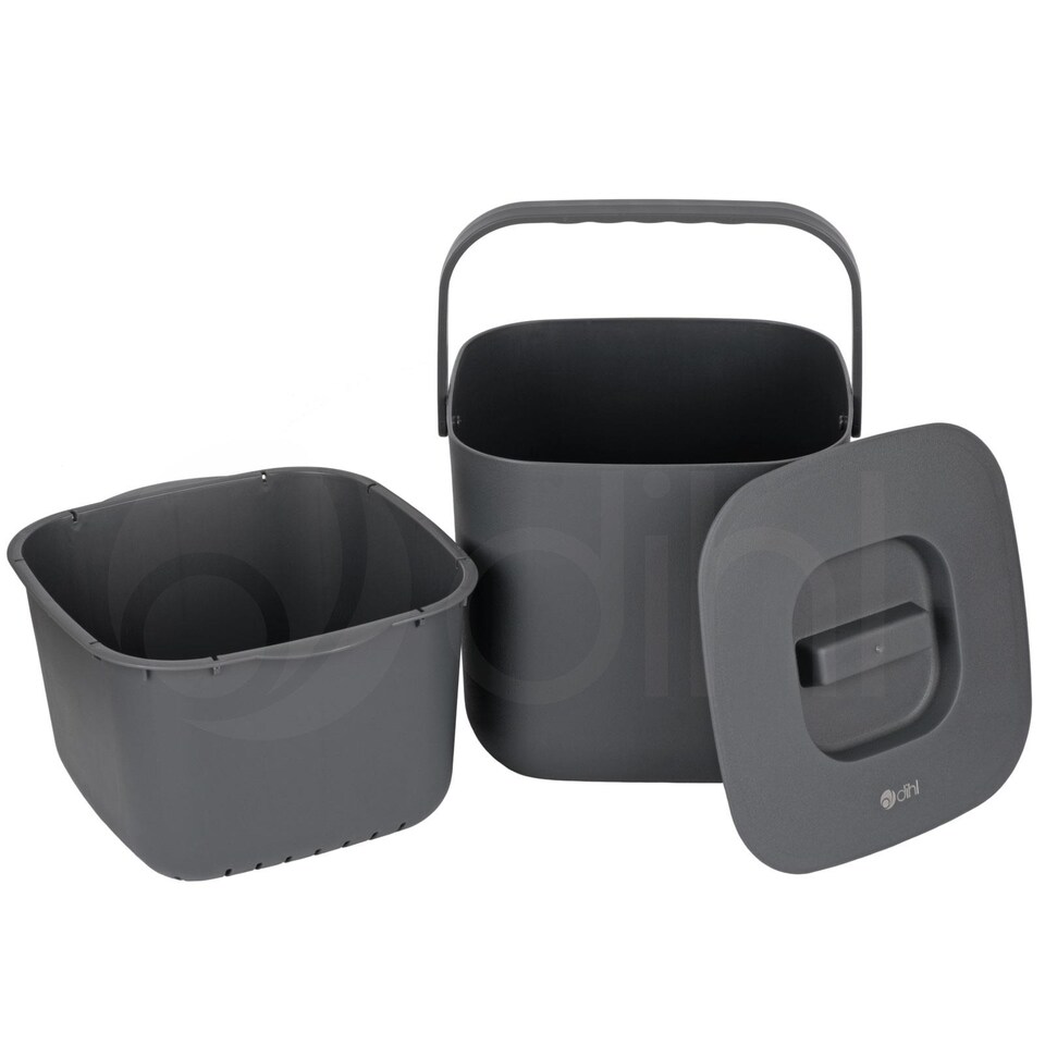 image 1 of Dihl 7 Litre Indoor Kitchen Compost Caddy Bin, with Strainer and Odour Seal, 7L, Recycle Organic Waste, Grey