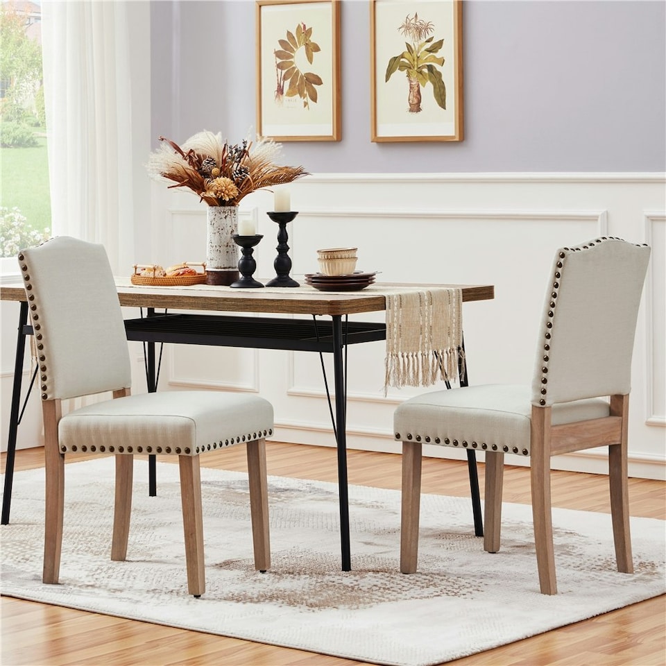 image 1 of Yaheetech Set of 2 Upholstered Kitchen Chairs Dining Room Chairs Cream