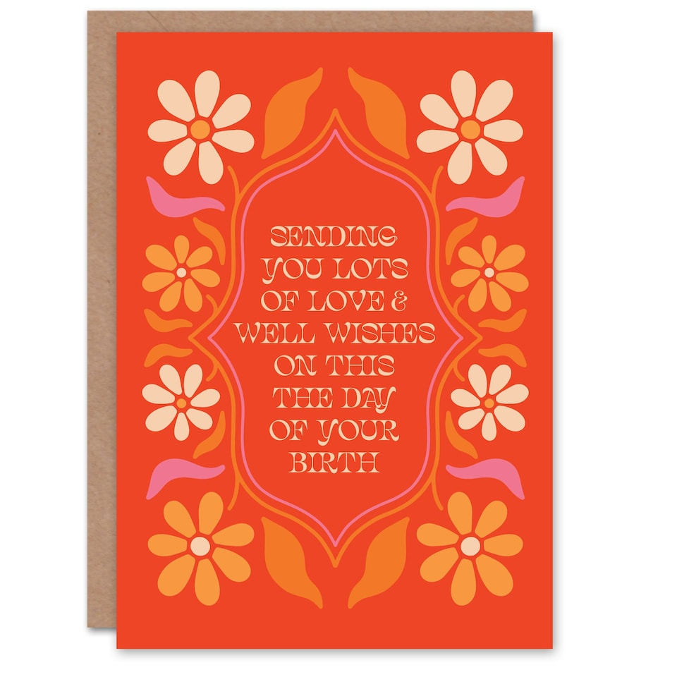 image 1 of Birthday Card Love and Wishes Groovy Floral Art Nouveau Style