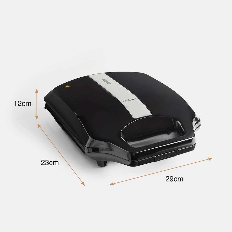image 1 of VonShef 4 Slice Sandwich Toaster with Non-Stick Plates 1600W