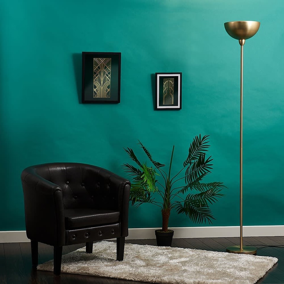 image 1 of ValueLights Modern Gold Uplighter Floor Lamp Bowl Shaped Shade | Gold