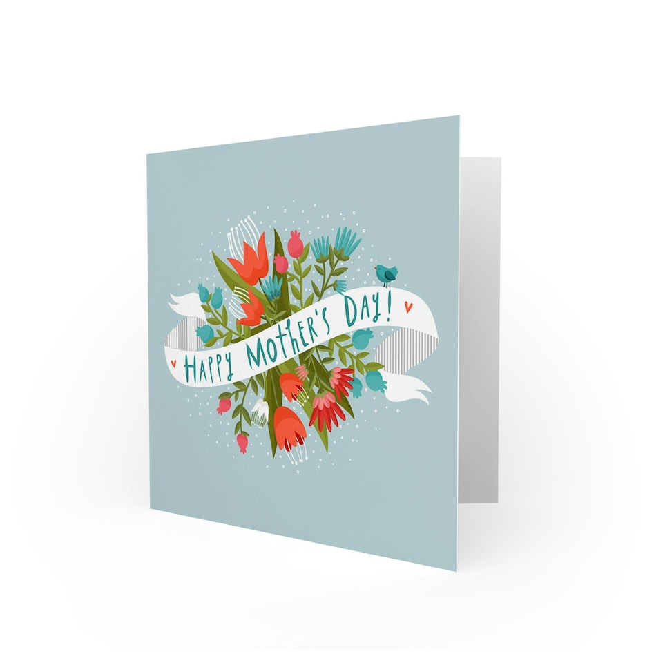 image 1 of Spring Flower Bouquet and Banner Floral Mothers Day Card