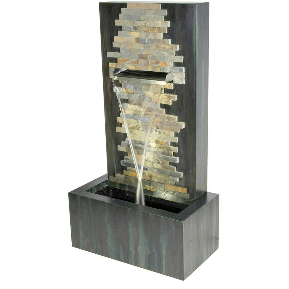 image 1 of Primrose Dante Zinc & Stone Water Feature with Lights Indoor/Outdoor Use 100cm