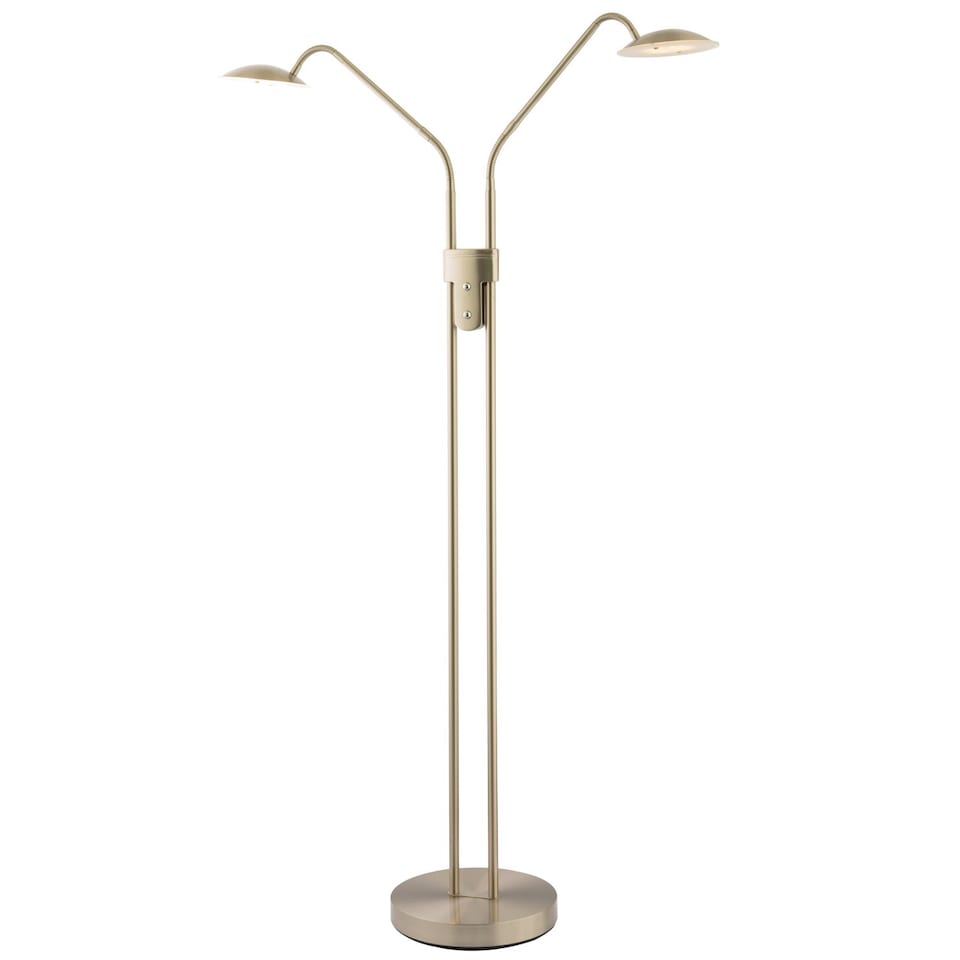 image 1 of Double Arm Nickel Floor Lamp with Dimmer and Colour Control Warm-Cool White | Silver | Satin Nickel | 1
