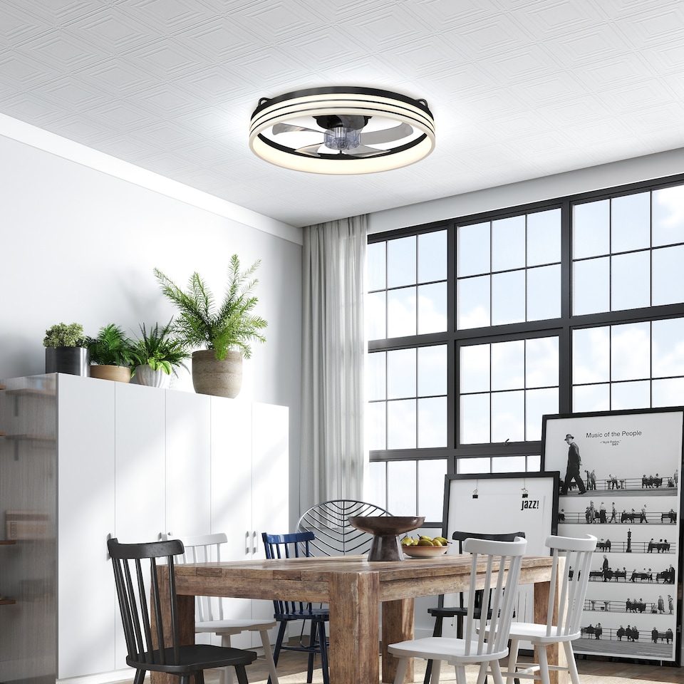 image 1 of HOMCOM Ceiling Fan with Light and & App Control, 6 Speed, 50 cm | Black | Black, Transparent, Smoky Grey | 50 x 50 x 13.8 cm