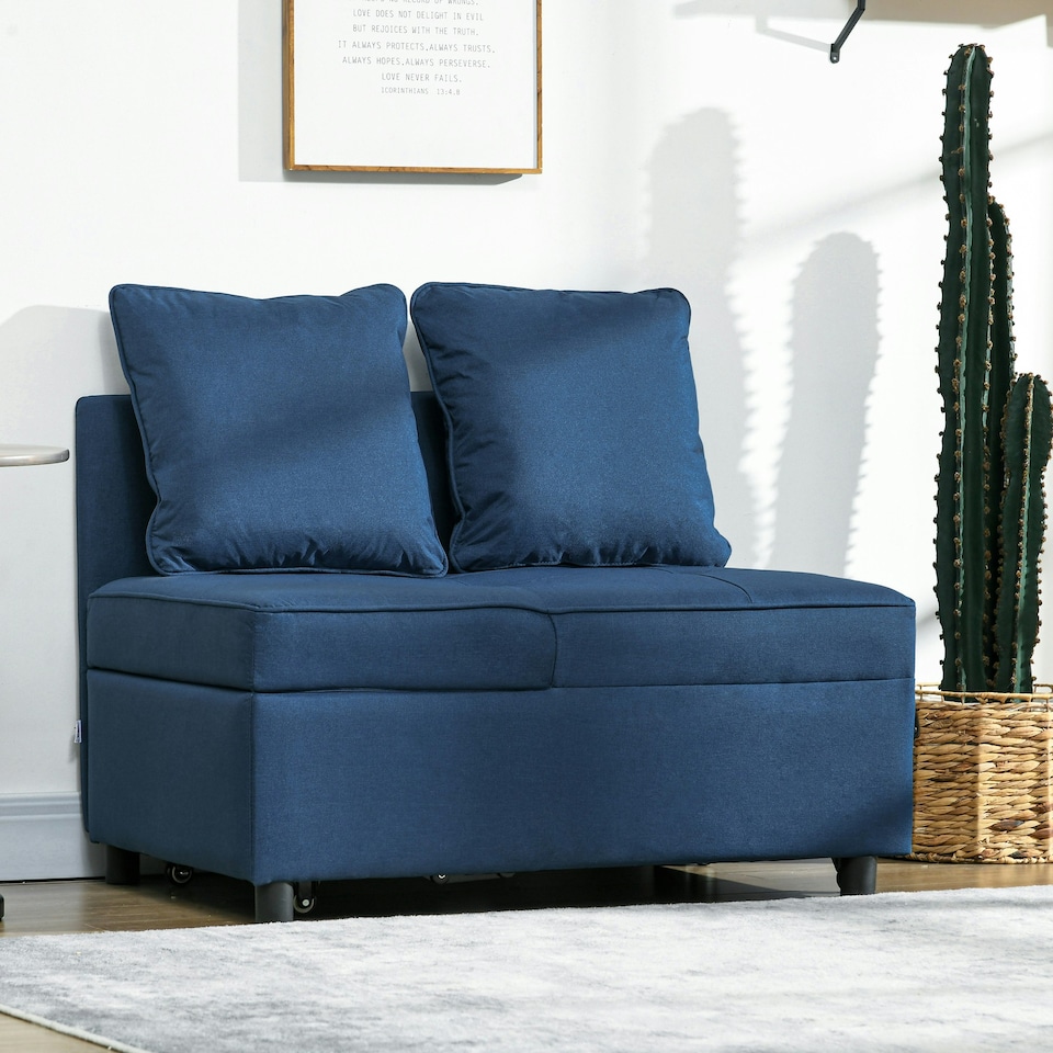 image 1 of HOMCOM Folding Sleeper Sofa Bed Chair with Pillows, Pocket, Blue