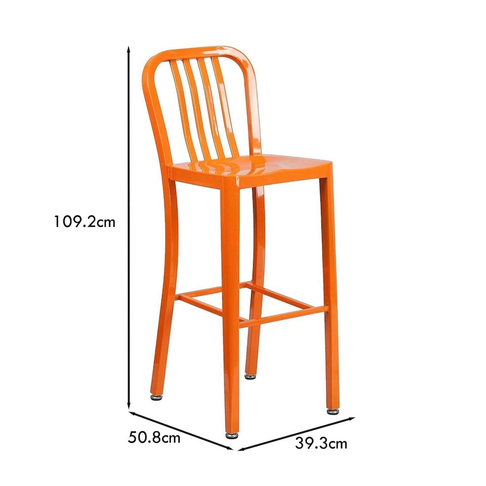 image 1 of Gael Slat Back Commercial Bar Stool Orange - Set of 2 - Modern Galvanised steel Orange