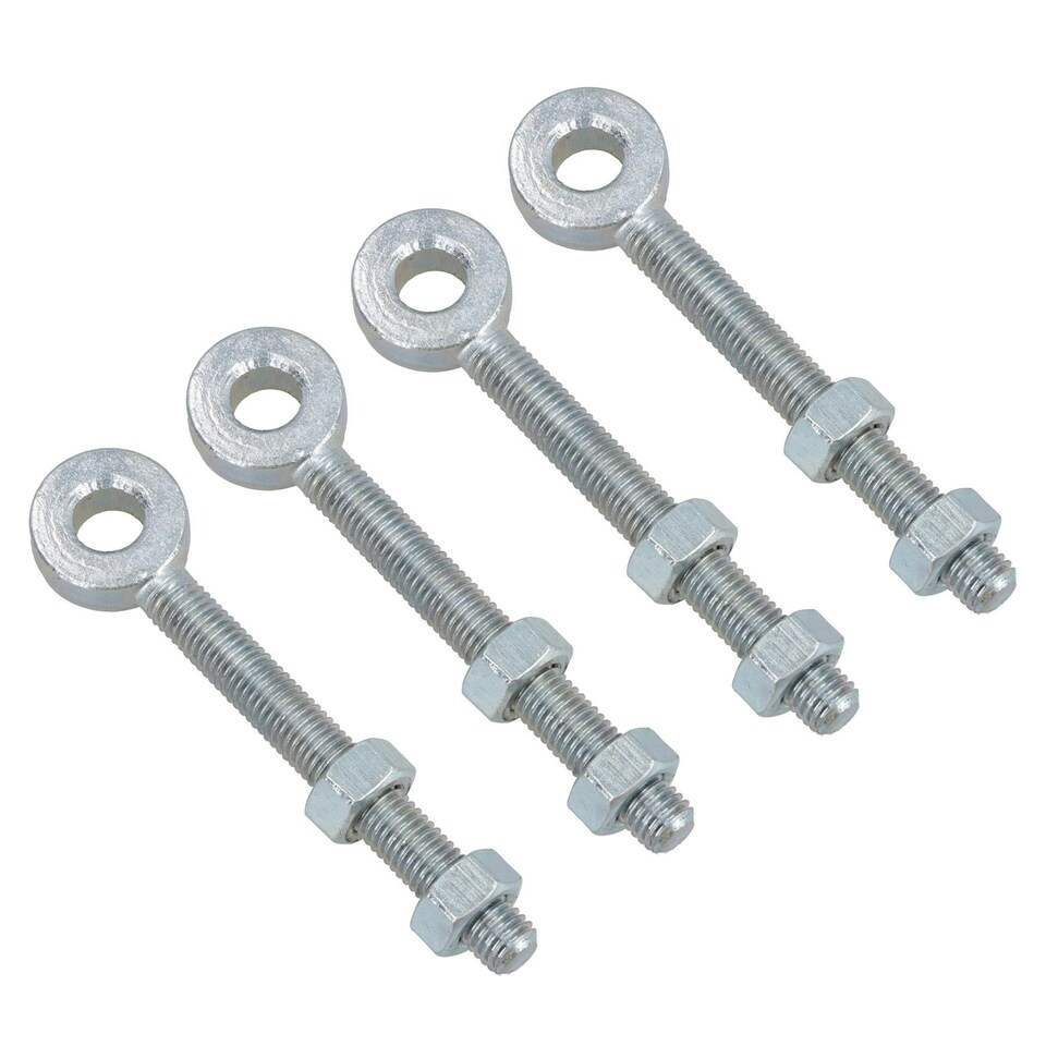 image 1 of Swing Gate Long Eye Bolts Hinge + Nuts Adjustable Zinc Plated 12 x 150mm 4pc Silver