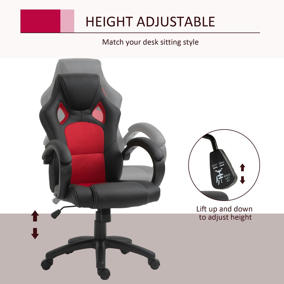 image 1 of Vinsetto Racing Gaming Chair Swivel Office Gamer Chair with Wheels, Red