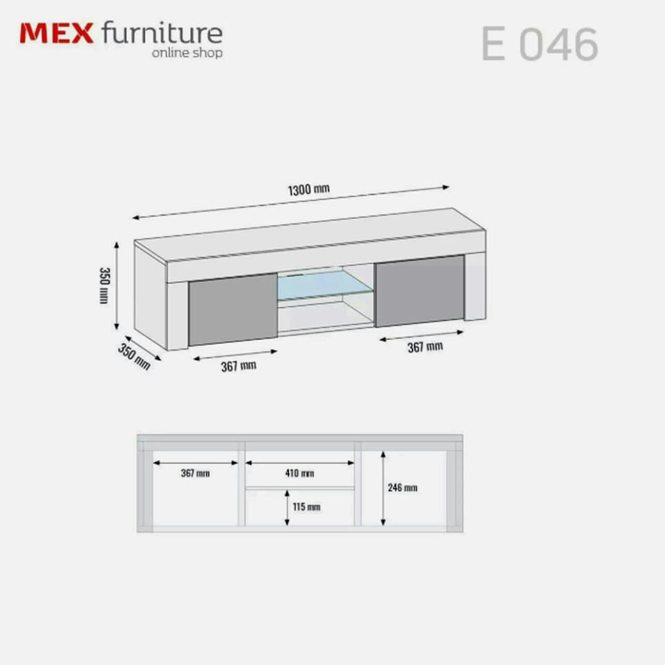 image 1 of TV Unit 130cm White Gloss Doors White Matt Body Modern Cabinet White