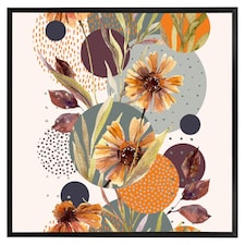 Orange geometric with flowers (Picture Frame) Black | XL