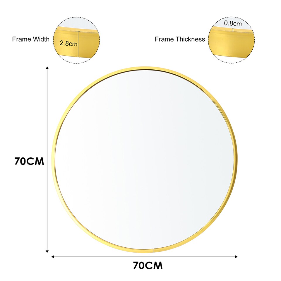image 1 of Living and Home 70cm Nordic Round Bathroom Wall Mirror | Gold | 70cm