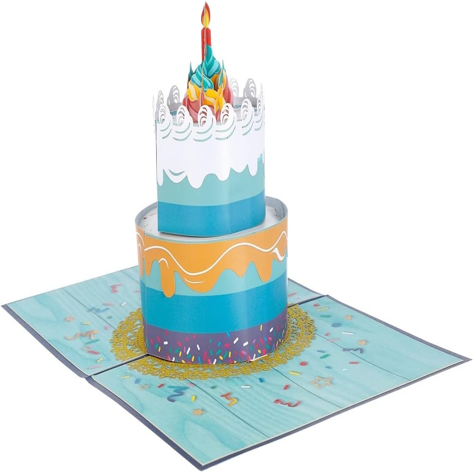 image 1 of Blue Beautiful Round Cake Design 3D Pop Up Birthday Card