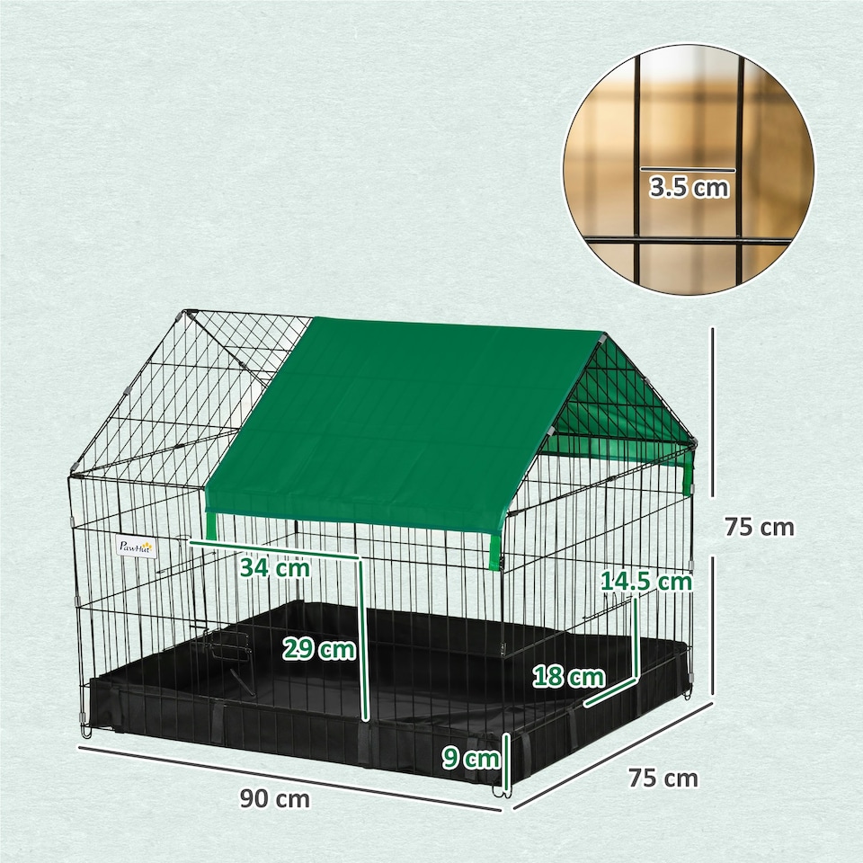 image 1 of PawHut Rabbit Cage Guinea Pig Small Animal Playpen Water Proof Roof 90x75x75 cm