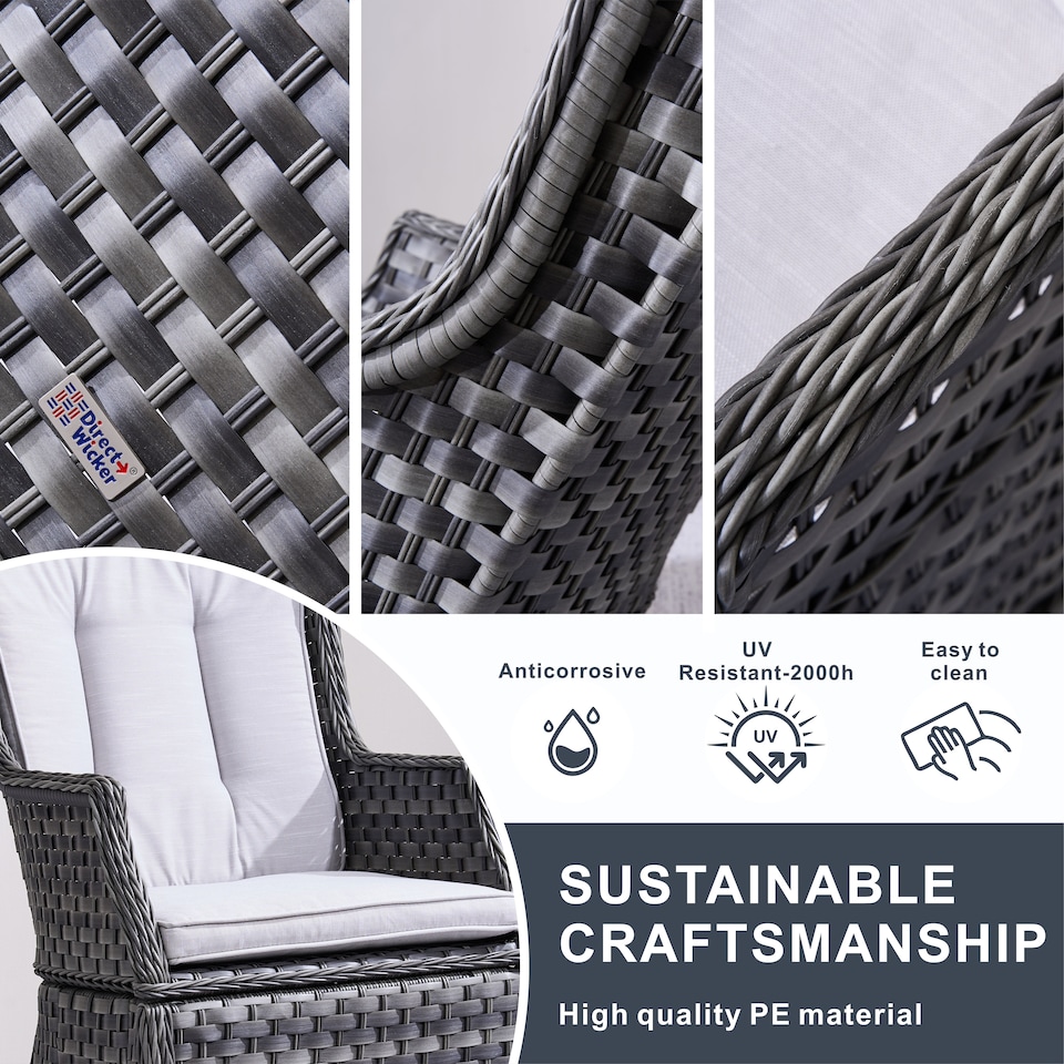 image 1 of Direct Wicker 2-Piece Garden Detachable Aluminium Rattan Chairs, Grey | Grey