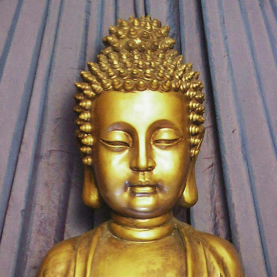 image 1 of Primrose Golden Buddha Water Feature Lights & Spinning Ball Gold 93cm