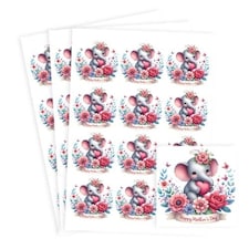 Mother's Day Elephant Square Stickers 65mm - Sheet of 12