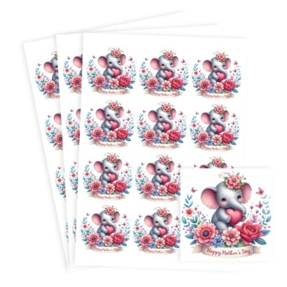 image 1 of Mother's Day Elephant Square Stickers 65mm - Sheet of 12