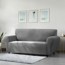 Home Republic Mink Velvet Luxury Stretch Sofa Slip Cover - One Seater Grey | Charcoal
