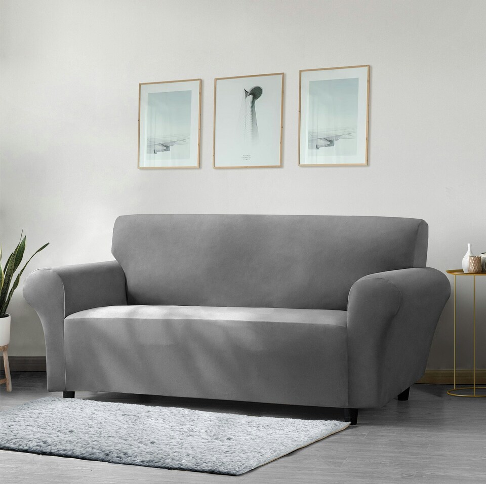 image 1 of Home Republic Mink Velvet Luxury Stretch Sofa Slip Cover - One Seater | Grey | Charcoal | 1