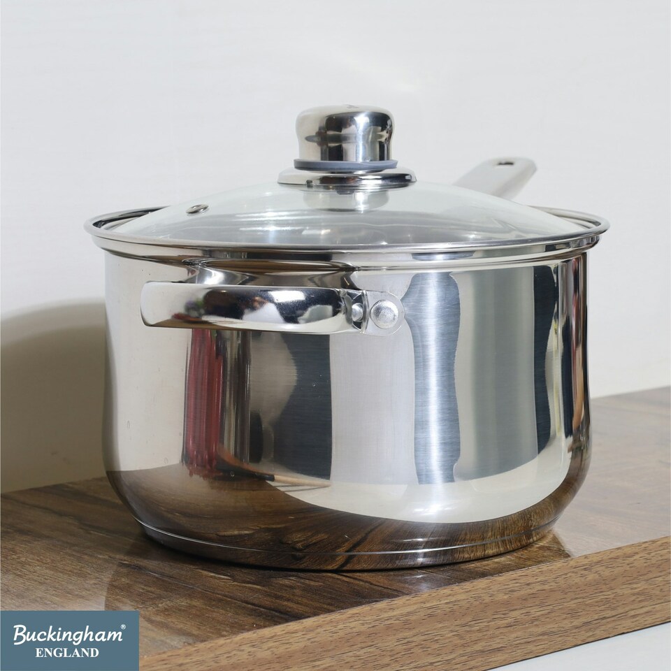 image 1 of Buckingham Stainless Steel Deep Saucepan with Glass Lid  20 cm , 3.8 Litre | Silver