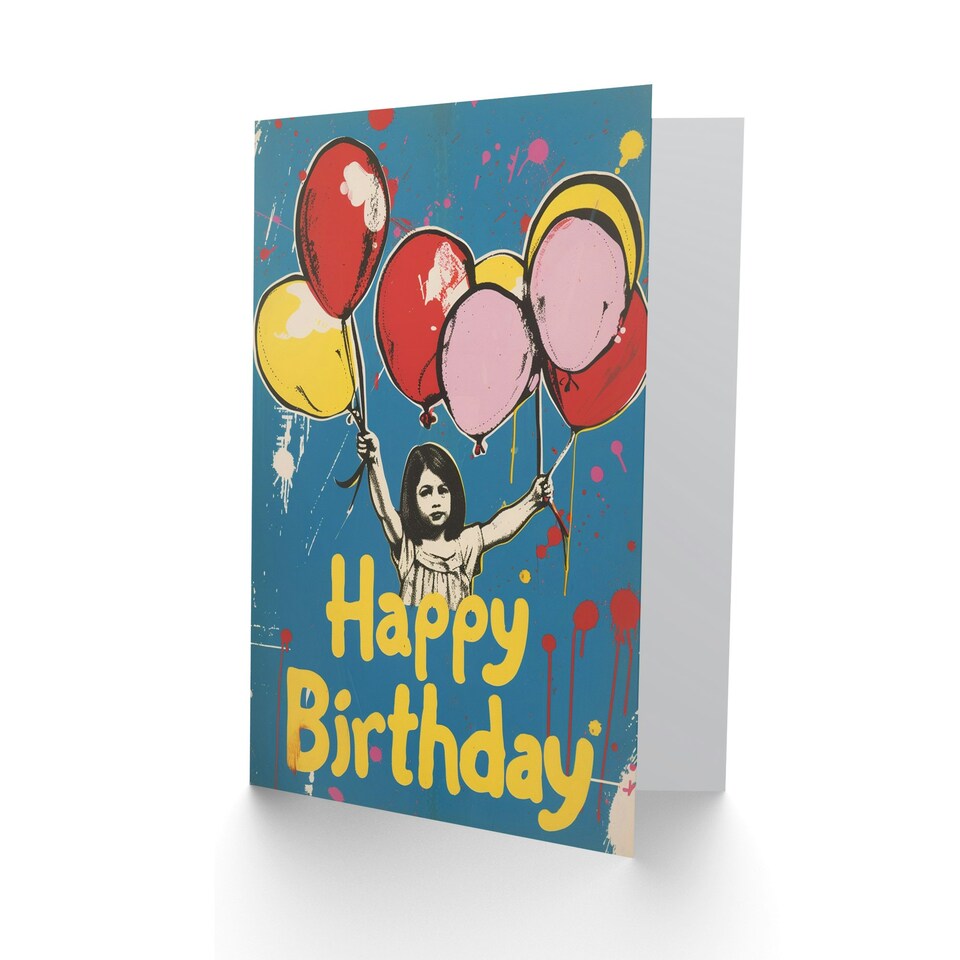 image 1 of Little Girl Balloons Graffiti Style Woman Her Birthday Card
